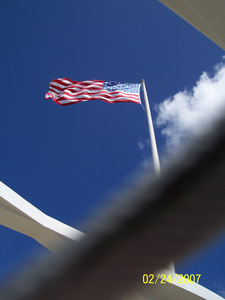 The flag flying over the memorial