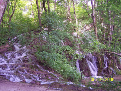 Waterfalls all over a hillside!